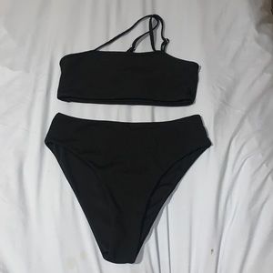 One shoulder high waisted black bikini